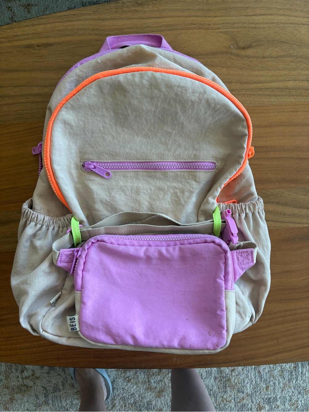 BEIS Kids Backpack in Cream, Pink & Orange with Lime Accents